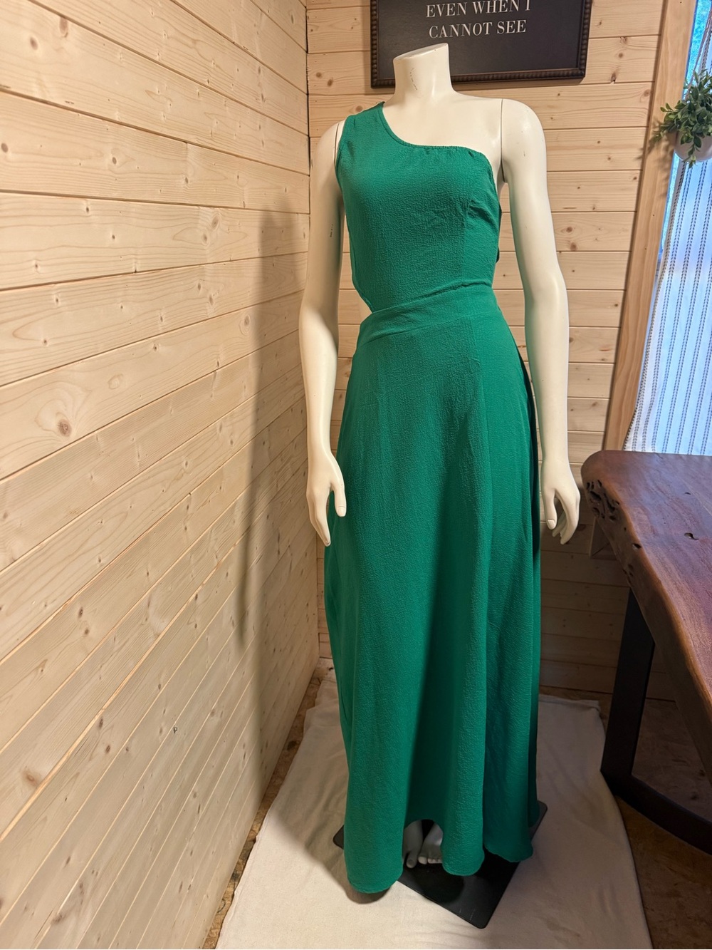 One-Shoulder Emerald Green Maxi Dress